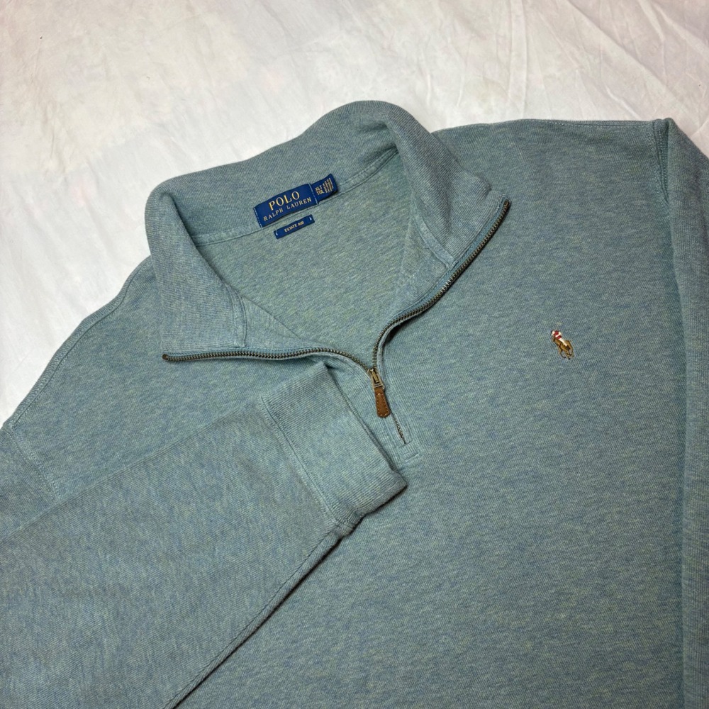 Polo Ralph Lauren Estate Rib Quarter Zip Pullover Sweatshirt Mens XLT Gray/Green